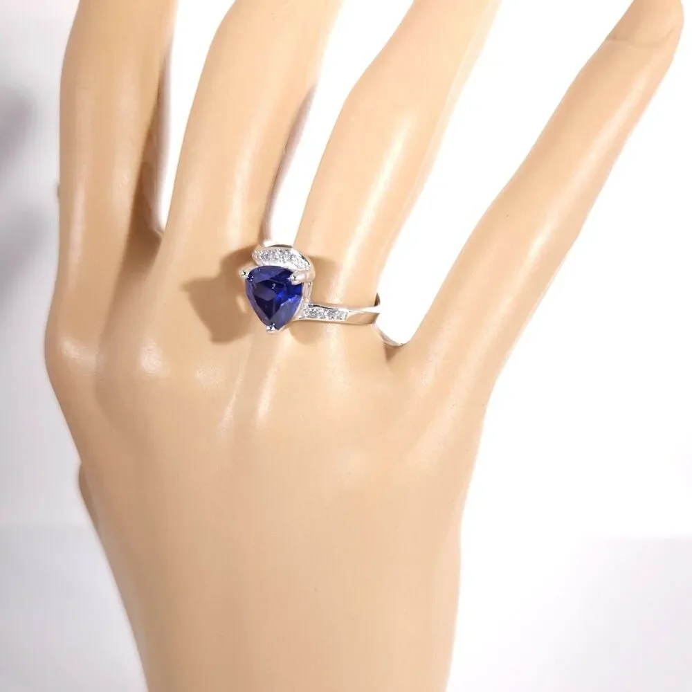 Tanzanite 3.4 Carats Ring Sterling Silver Size 6.75